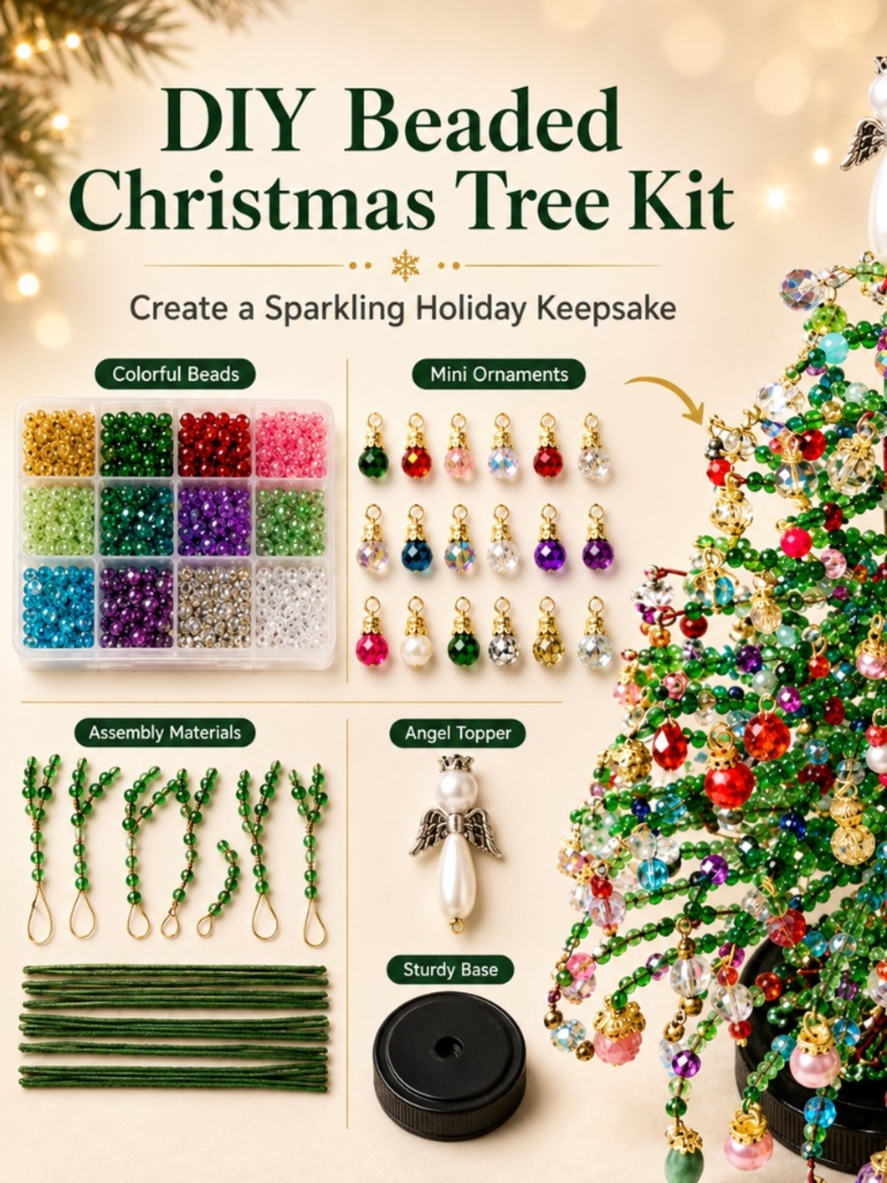NWT DIY Beaded Christmas Tree Kit